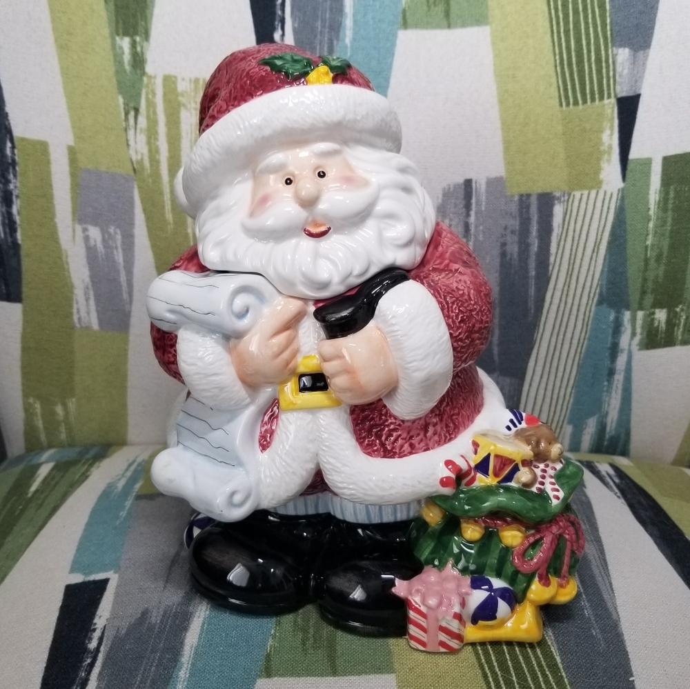 Antico Ceramic Santa Clause With Naughty List And Presents Cookie Jar Holiday Ca